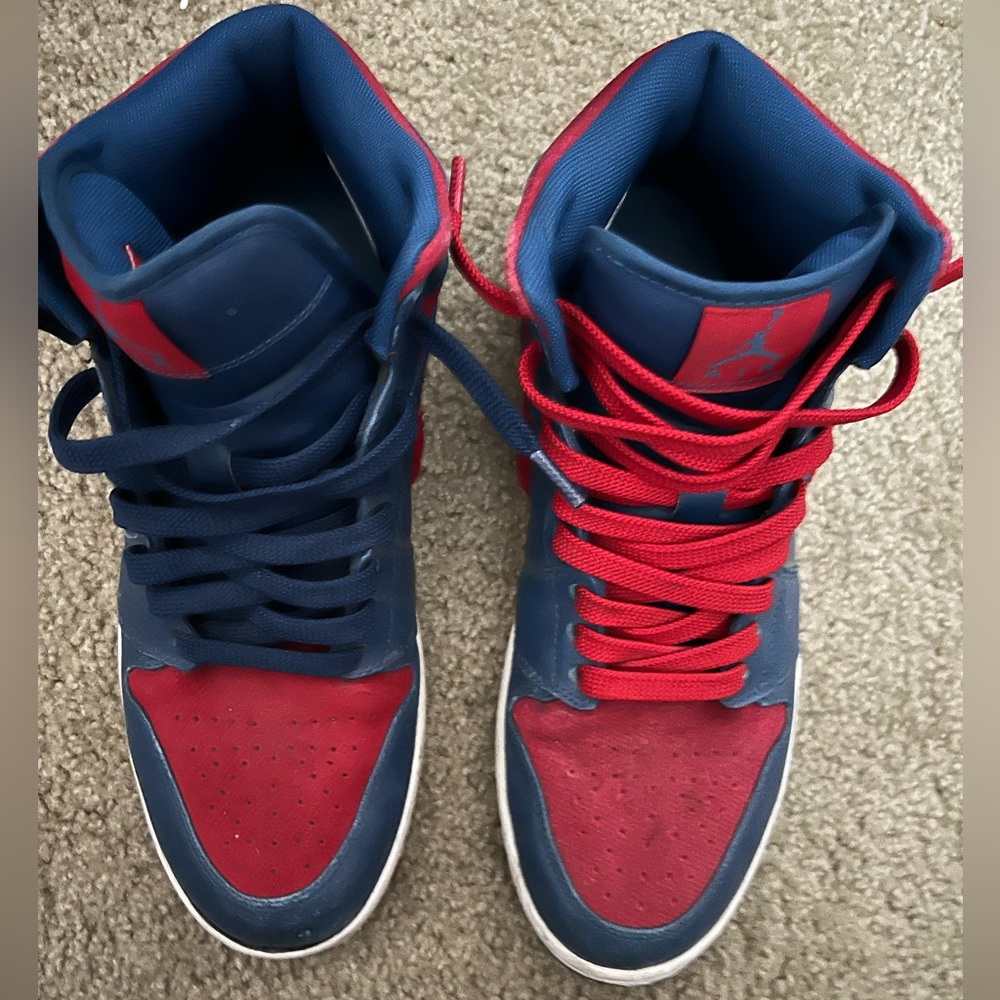 Worn Jordon One Rare color way blue and red
